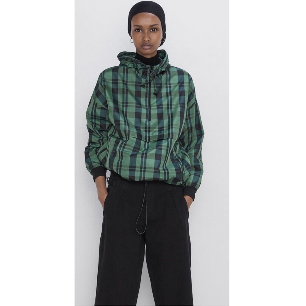 Zara Green Plaid Utility Jacket